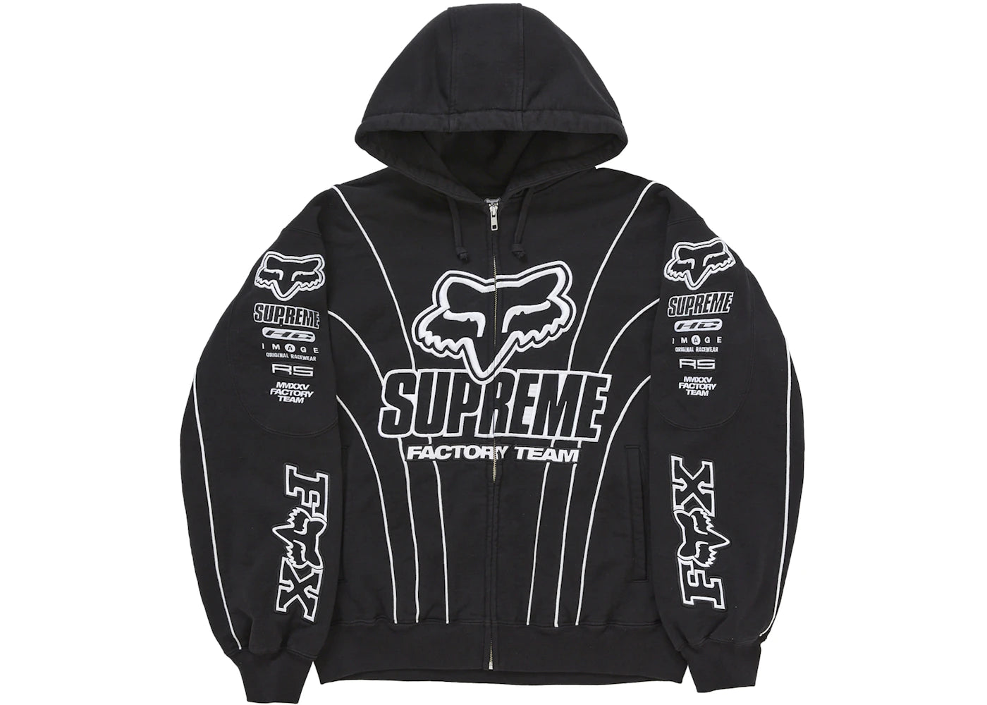 Supreme Fox Racing Zip Up Hooded Sweatshirt Black - vue 360