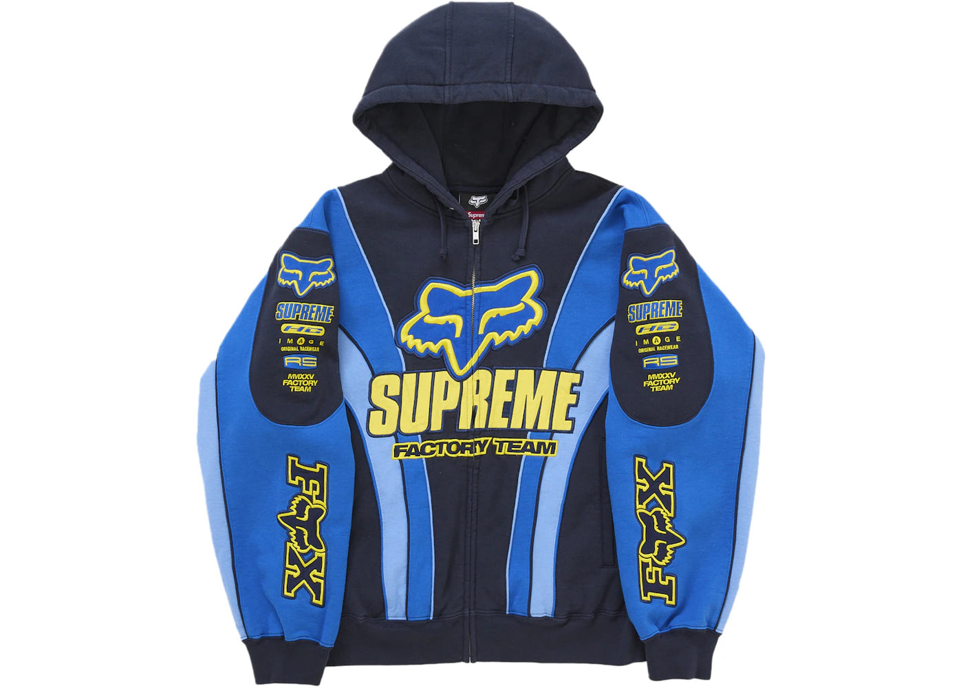 Supreme Fox Racing Zip Up Hooded Sweatshirt Blue - vue 360
