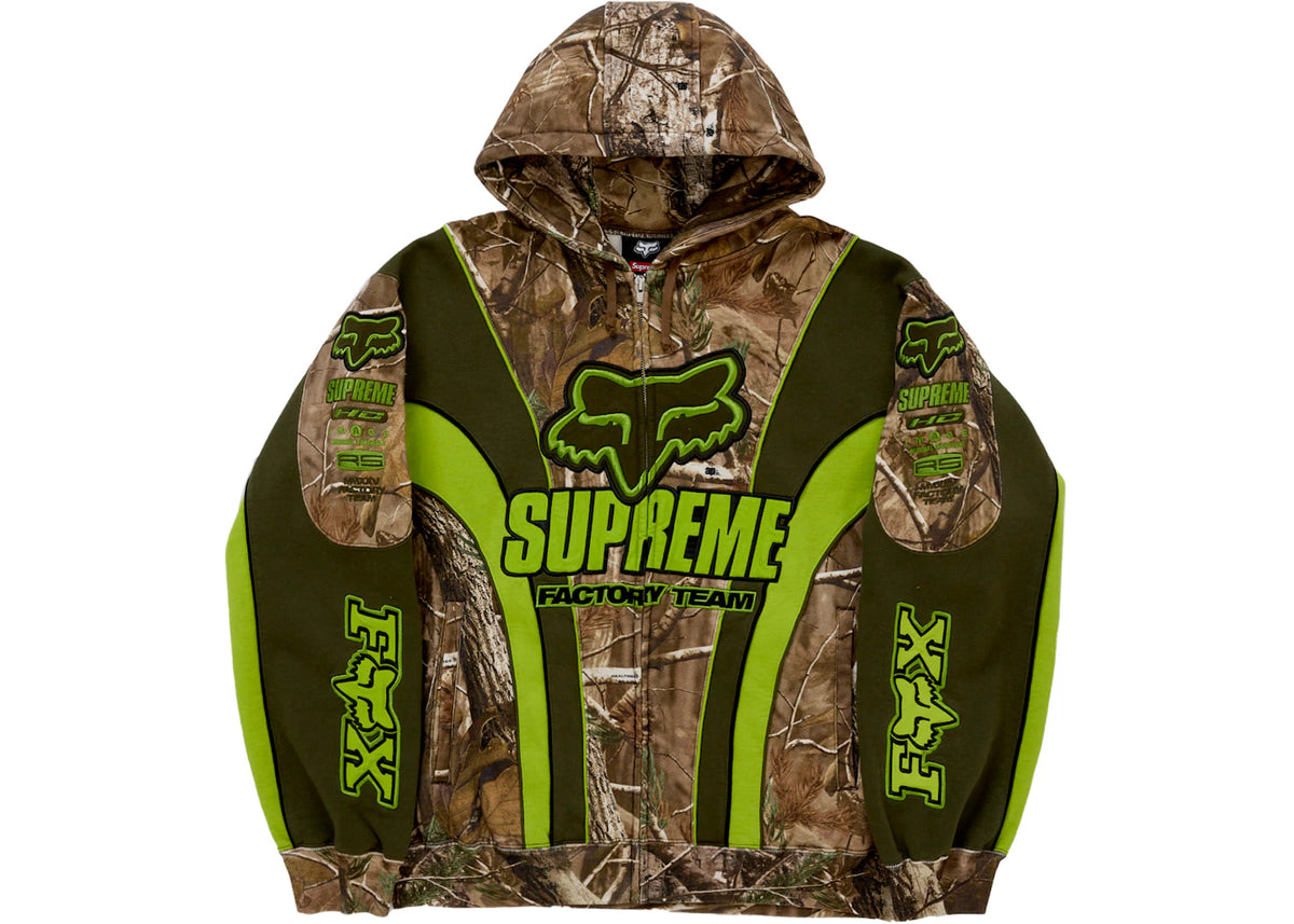 Supreme Fox Racing Zip Up Hooded Sweatshirt Realtree Hardwoods Camo - vue 360