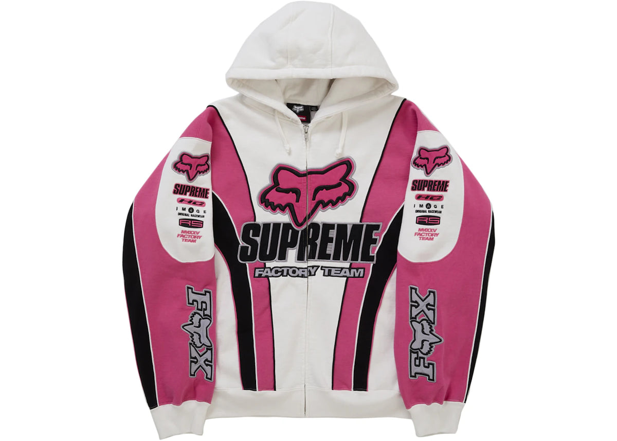 Supreme Fox Racing Zip Up Hooded Sweatshirt White - vue 360