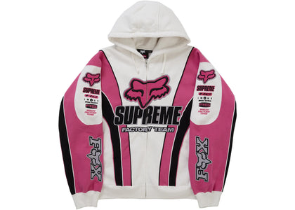 Supreme Fox Racing Zip Up Hooded Sweatshirt White - apparel view 2