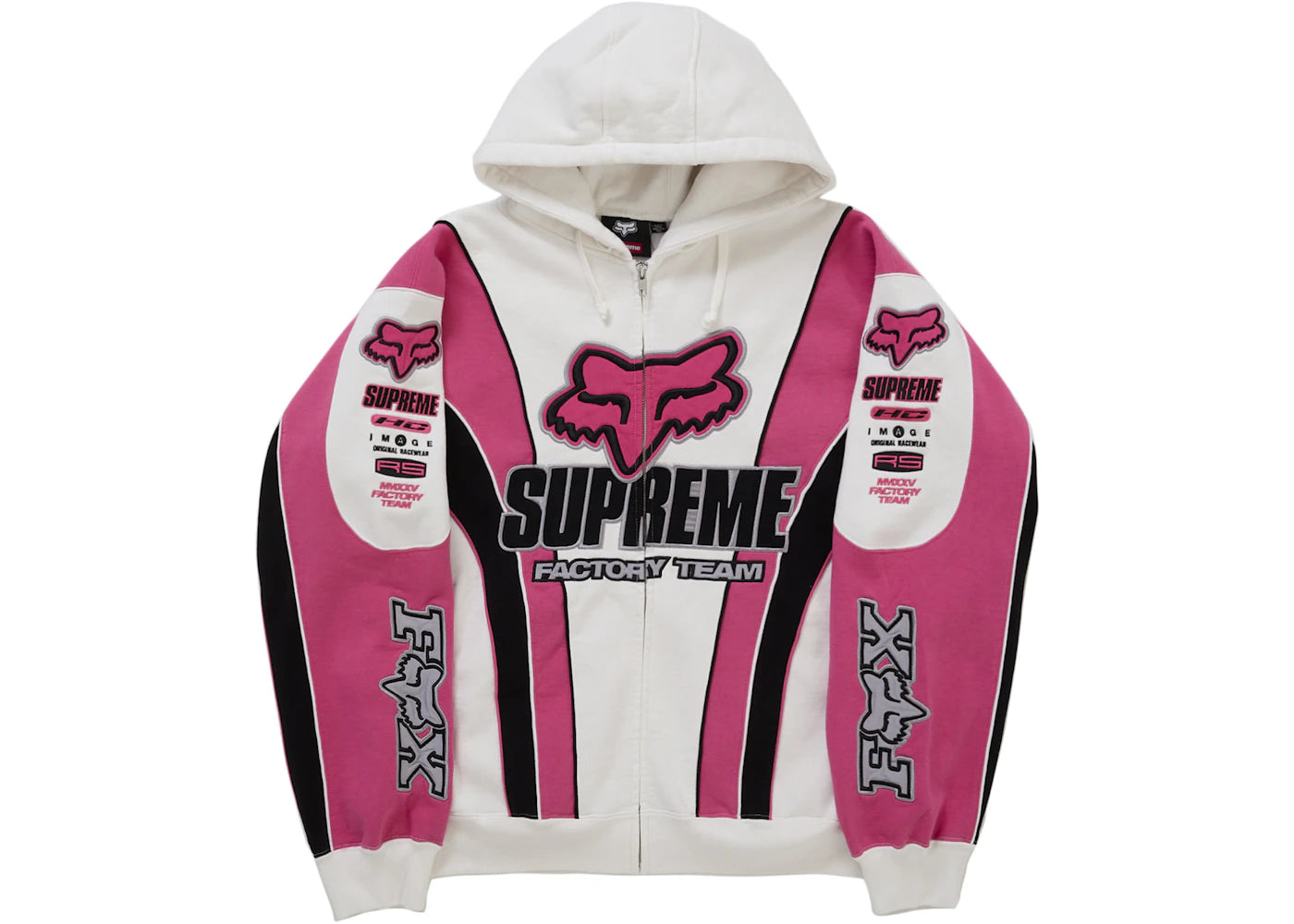 Supreme Fox Racing Zip Up Hooded Sweatshirt White - vue 360