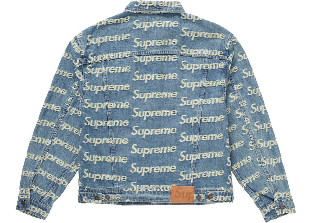 Supreme Frayed Logos Denim Trucker Jacket Blue - vue secondaire B
