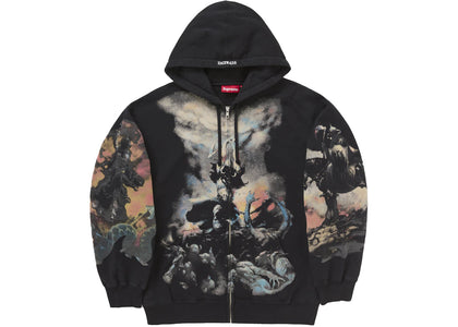 Supreme Frazetta Zip Up Hooded Sweatshirt Black - apparel view 2