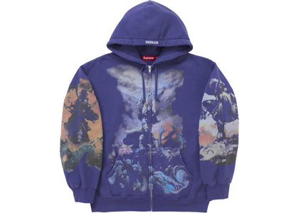 Supreme Frazetta Zip Up Hooded Sweatshirt Washed Navy - authentic Supreme apparel
