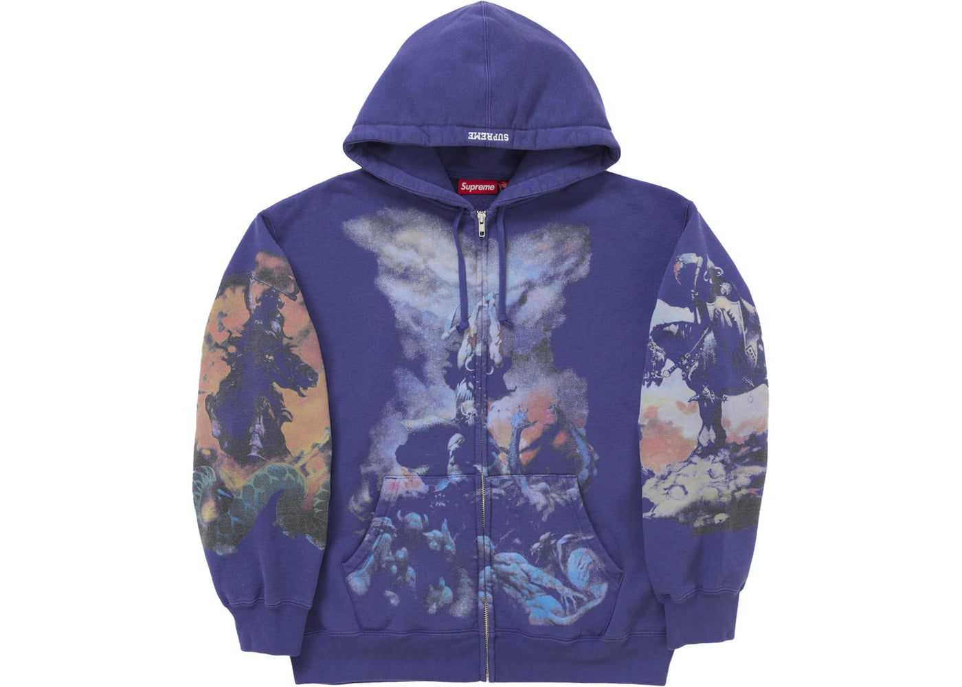 Supreme Frazetta Zip Up Hooded Sweatshirt Washed Navy - vue 360