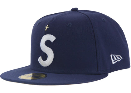 Supreme Gold Cross S Logo New Era Fitted Hat Light Navy - authentic Supreme product