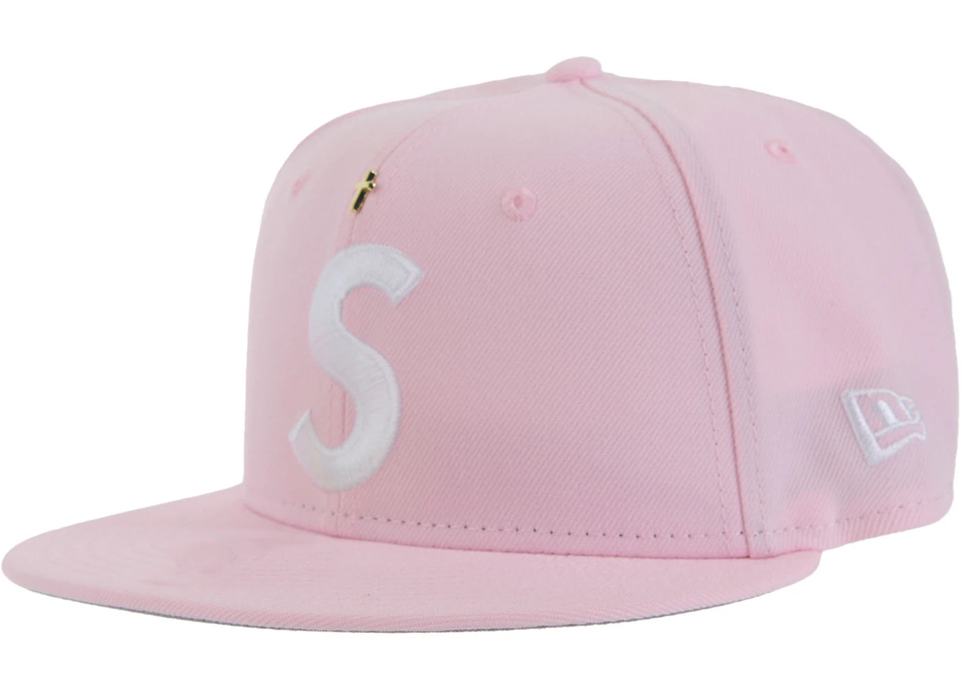 Supreme Gold Cross S Logo New Era Fitted Hat Pink - vue 360