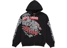 Supreme Monster Jam Grave Digger Bones Zip Up Hooded Sweatshirt Black - vue 360