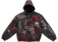 Supreme Guns Embroidered Hooded Leather Jacket Black