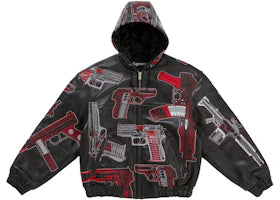 Supreme Guns Embroidered Hooded Leather Jacket Black - vue 360