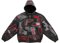 Supreme Guns Embroidered Hooded Leather Jacket Black