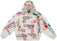 Supreme Guns Embroidered Hooded Leather Jacket White