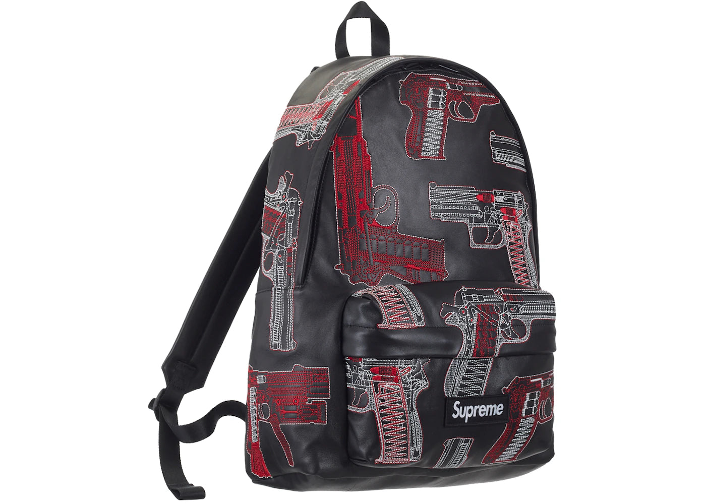 Supreme Guns Embroidered Leather Backpack Black - vue secondaire A