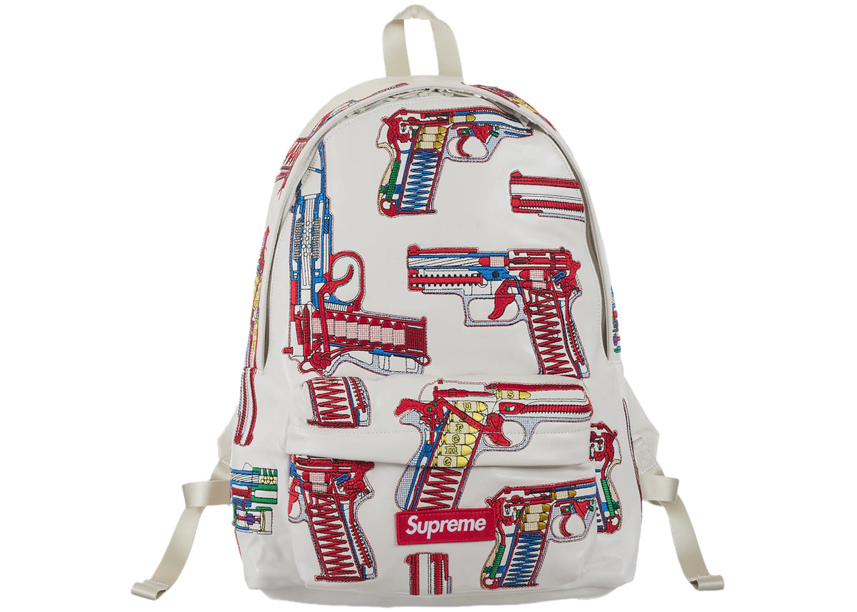 Supreme Guns Embroidered Leather Backpack White - vue 360