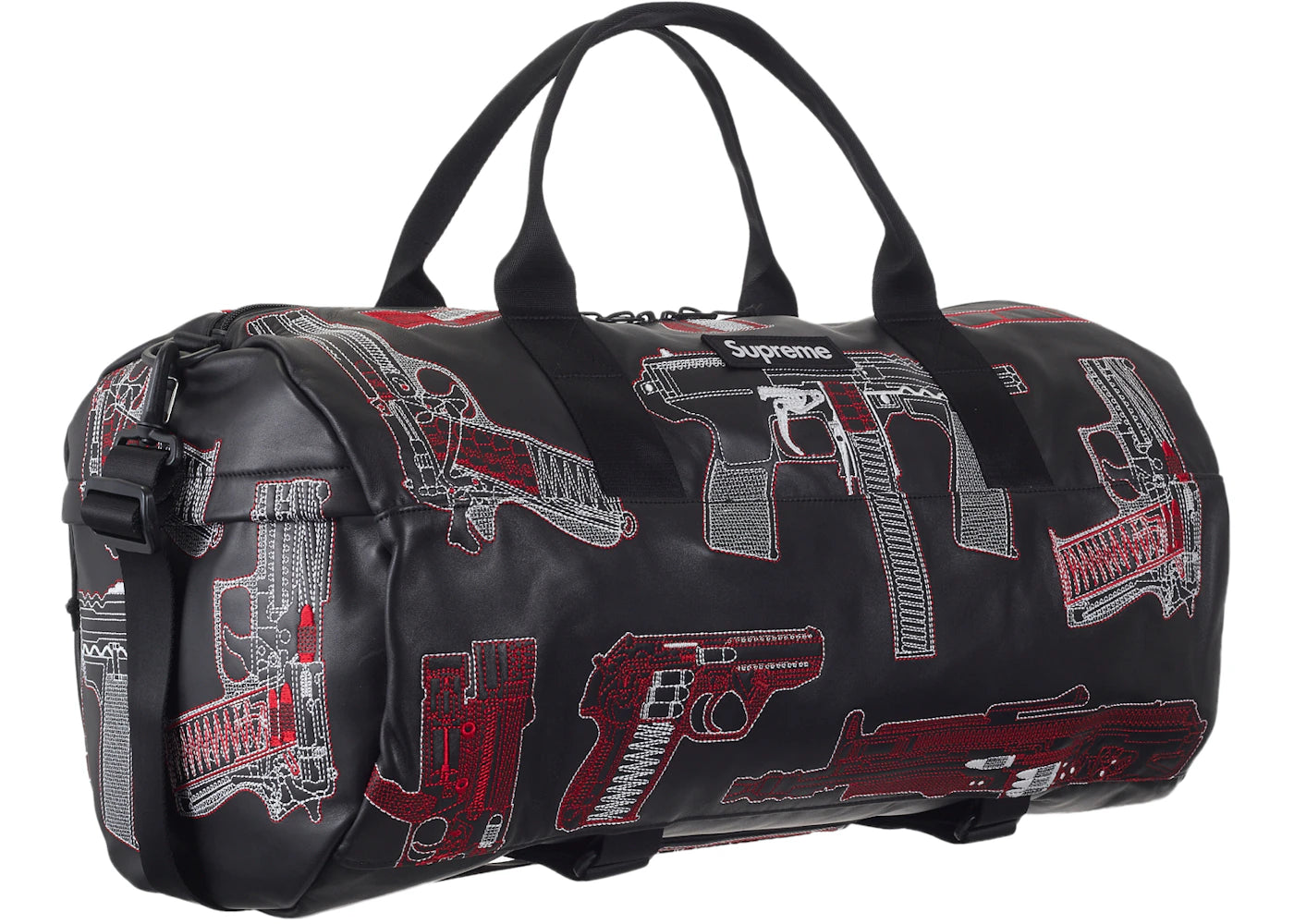 Supreme Guns Embroidered Leather Duffle Bag Black - vue secondaire B