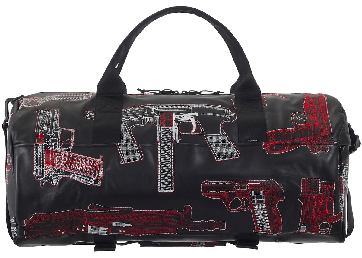 Supreme Guns Embroidered Leather Duffle Bag Black - vue secondaire B