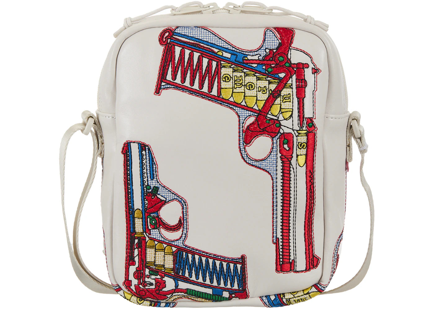 Supreme Guns Embroidered Leather Shoulder Bag White - vue secondaire B