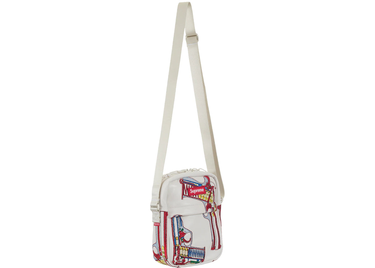 Supreme Guns Embroidered Leather Shoulder Bag White - vue secondaire B