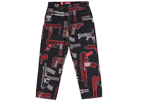 Supreme Guns Embroidered Loose Fit Jean Washed Black