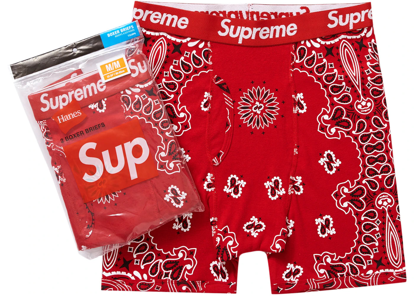 Supreme Hanes Bandana Boxer Briefs (2 Pack) Red - vue secondaire A