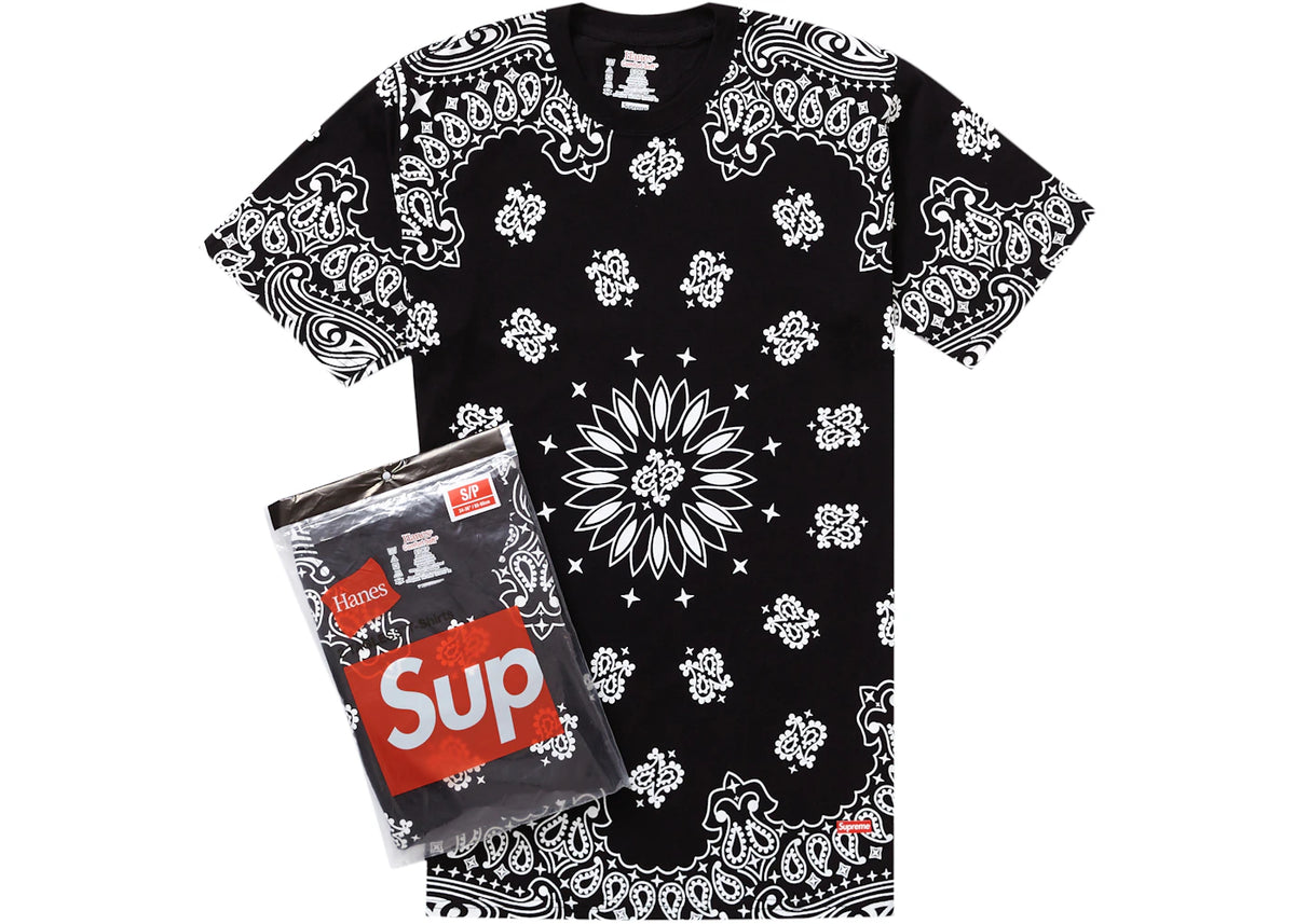 Supreme Hanes Bandana Tagless Tees (2 Pack) Black - vue 360