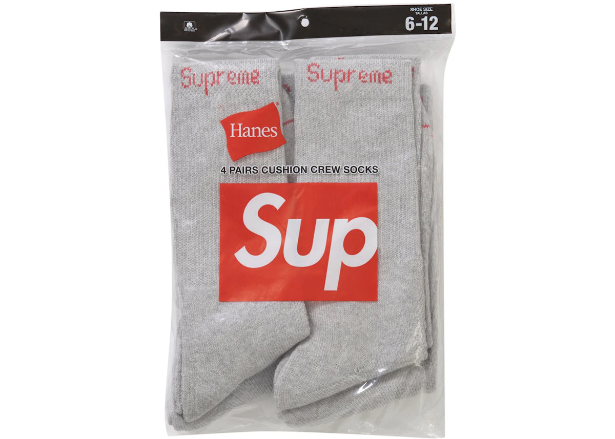 Supreme Hanes Crew Socks (4 Pack) Heather Grey - vue secondaire B