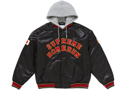 Supreme Homerun Satin Hooded Varsity Jacket Black - apparel view 2