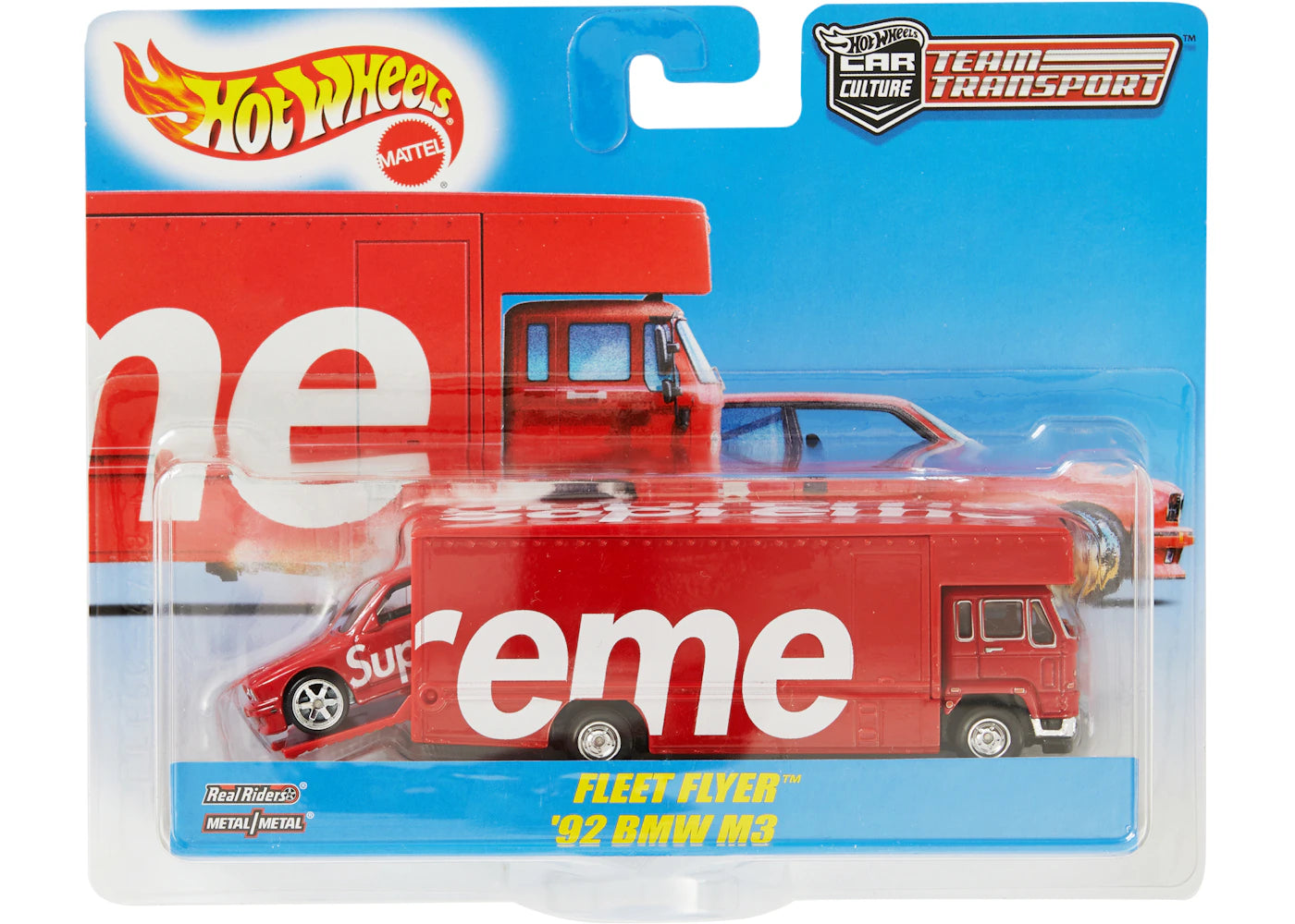 Supreme Hot Wheels Fleet Flyer + 1992 BMW M3 Red - vue 360