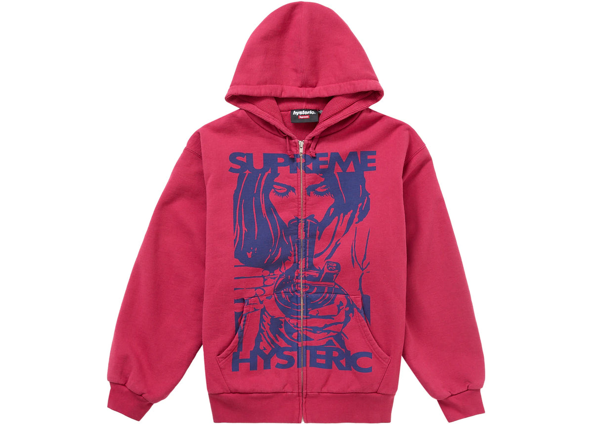 Supreme Hysteric Glamour Thermal Lined Zip Up Hooded Sweatshirt Washed Red - vue secondaire A