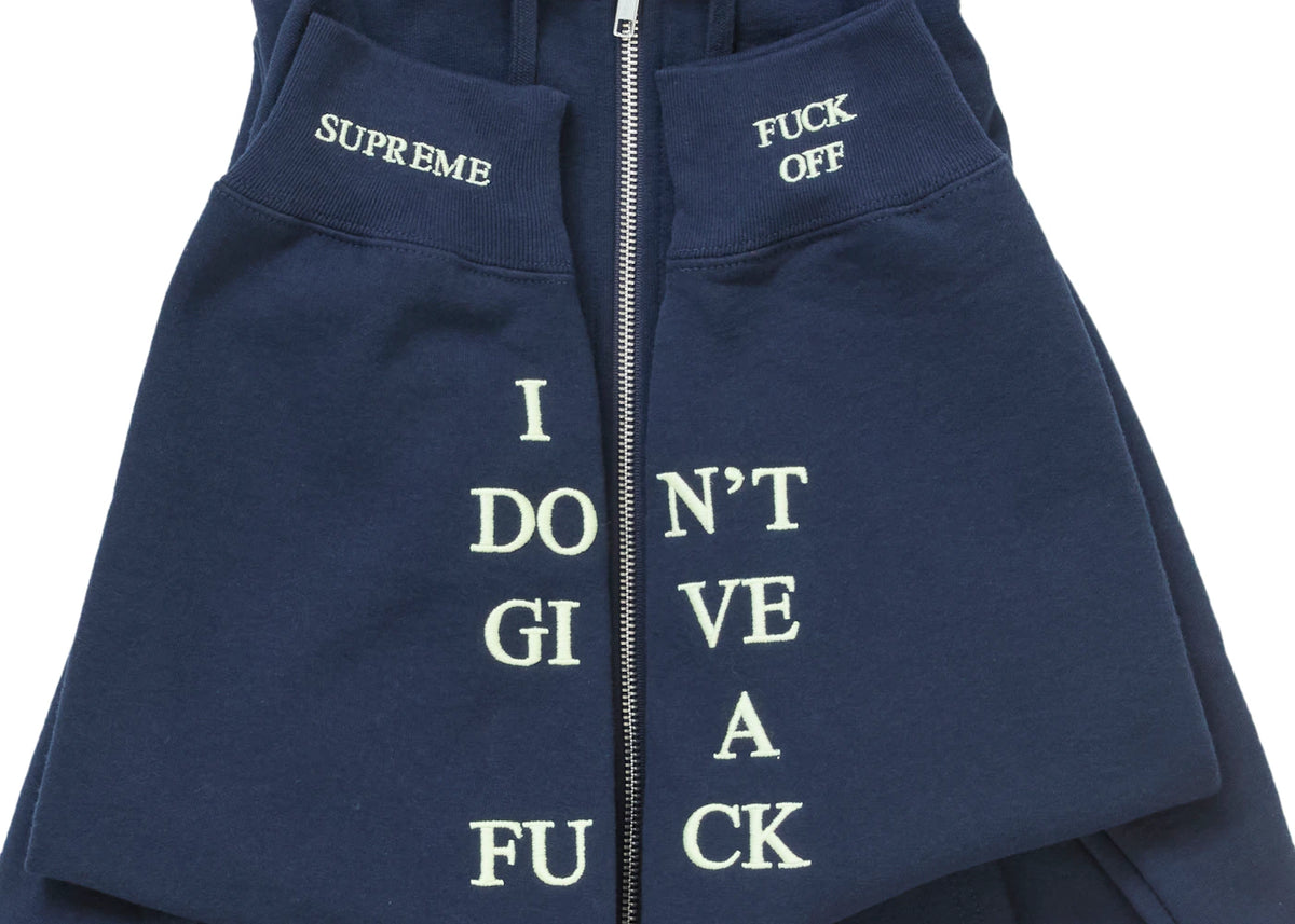 Supreme IDGAF Zip Up Hooded Sweatshirt Navy - vue secondaire B