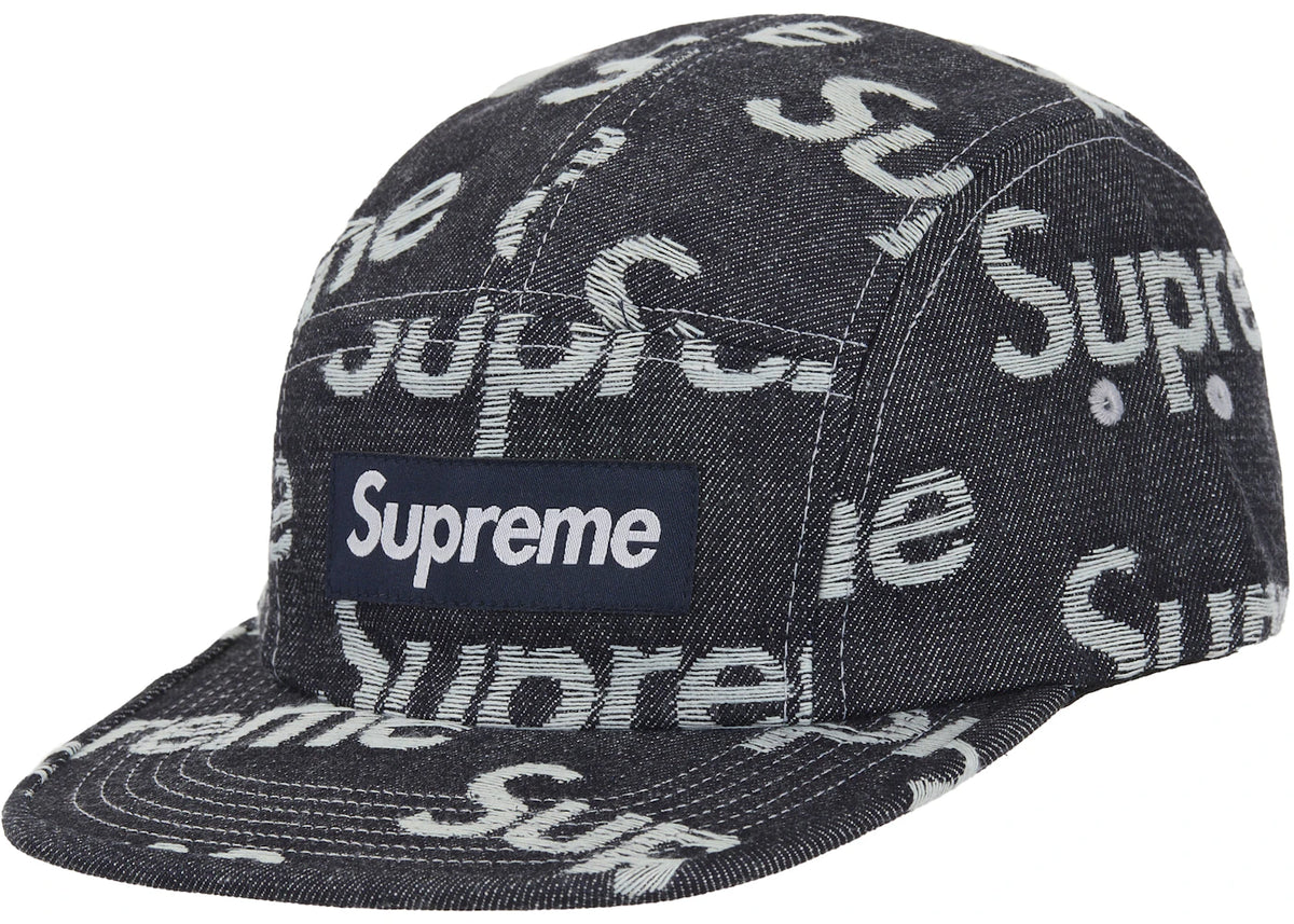 Supreme Jacquard Logos Denim Camp Cap Rigid Indigo - vue 360