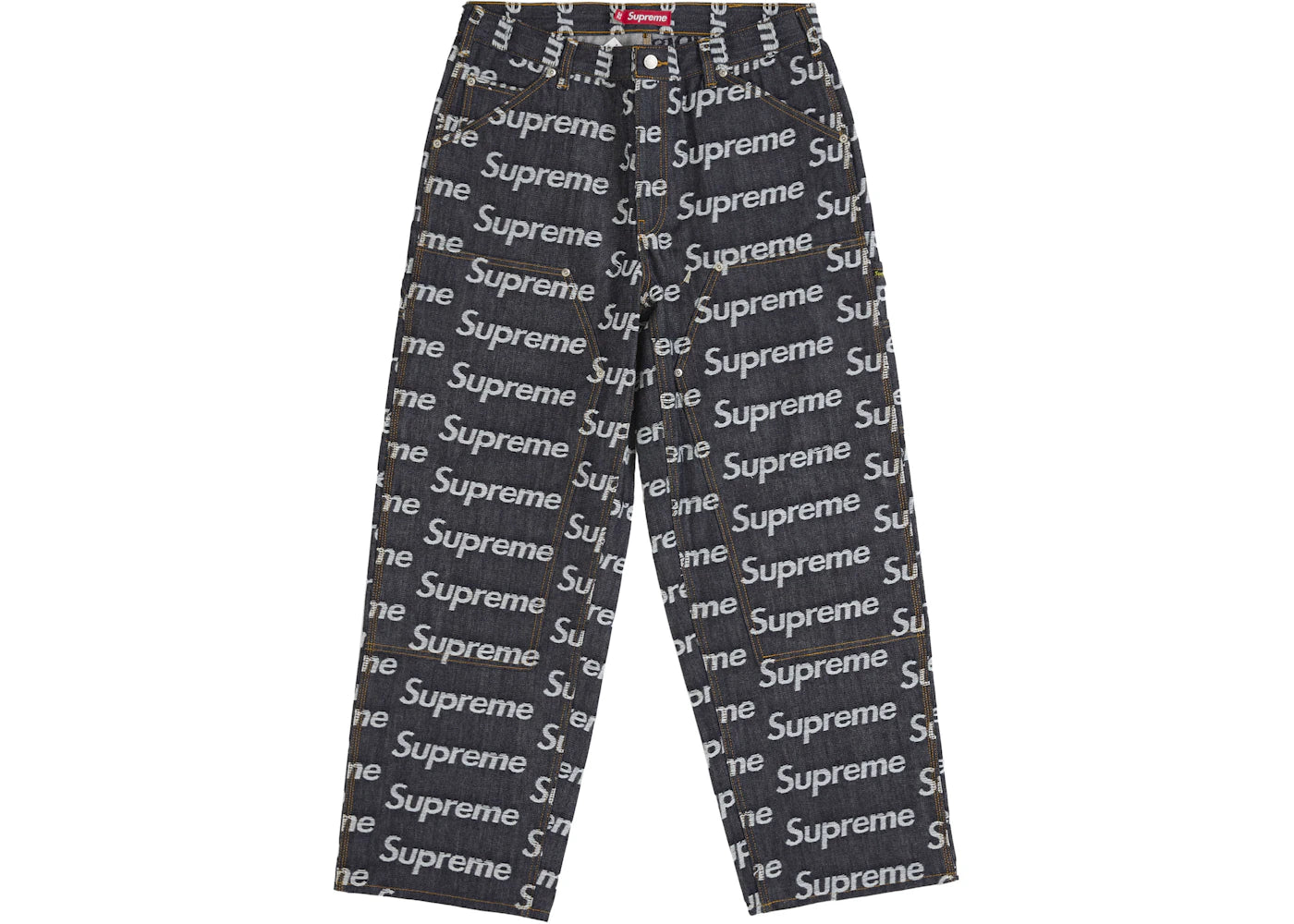 Supreme Jacquard Logos Double Knee Denim Painter Jean Rigid Indigo - vue secondaire A