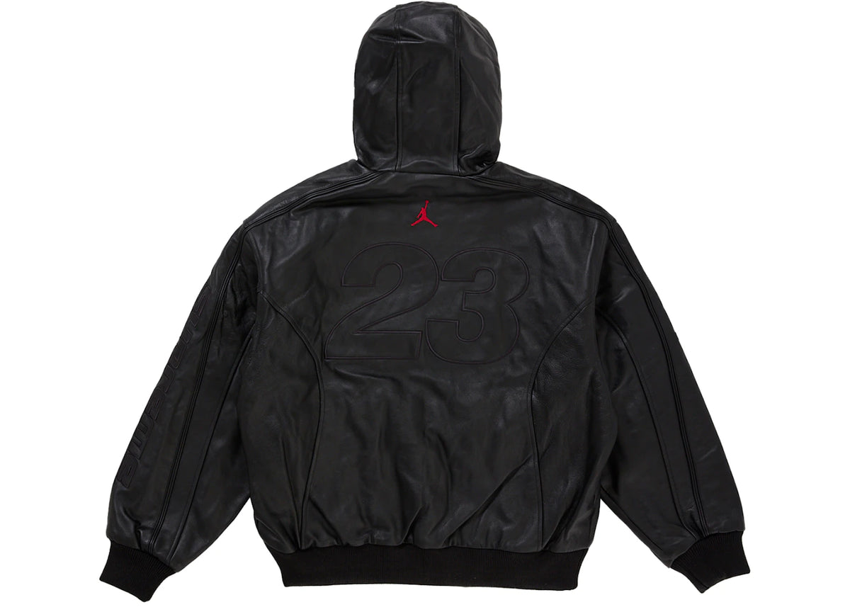 Supreme Jordan Hooded Leather Jacket (SS26) Black - vue secondaire B