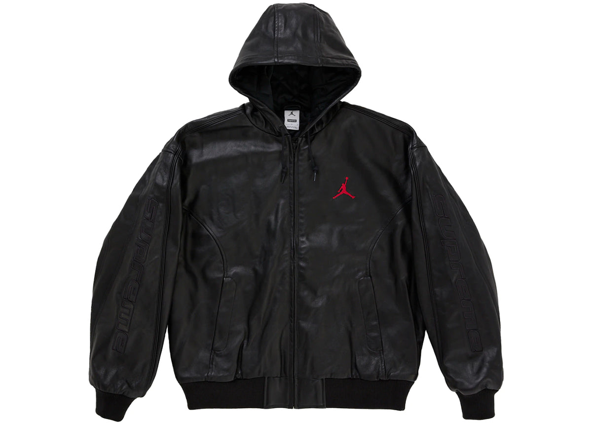 Supreme Jordan Hooded Leather Jacket (SS26) Black - vue 360