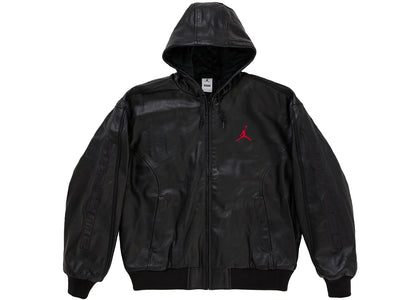 Supreme Jordan Hooded Leather Jacket (SS26) Black - apparel view 2