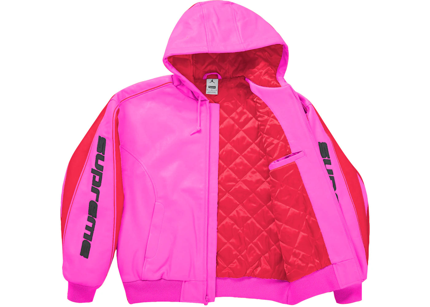 Supreme Jordan Hooded Leather Jacket (SS26) Pink - vue secondaire B
