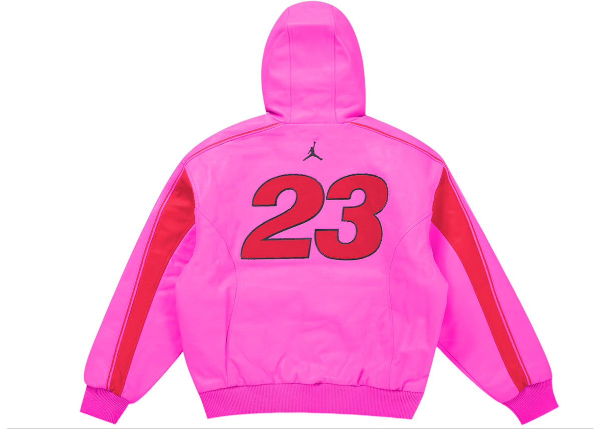Supreme Jordan Hooded Leather Jacket (SS26) Pink - vue secondaire B