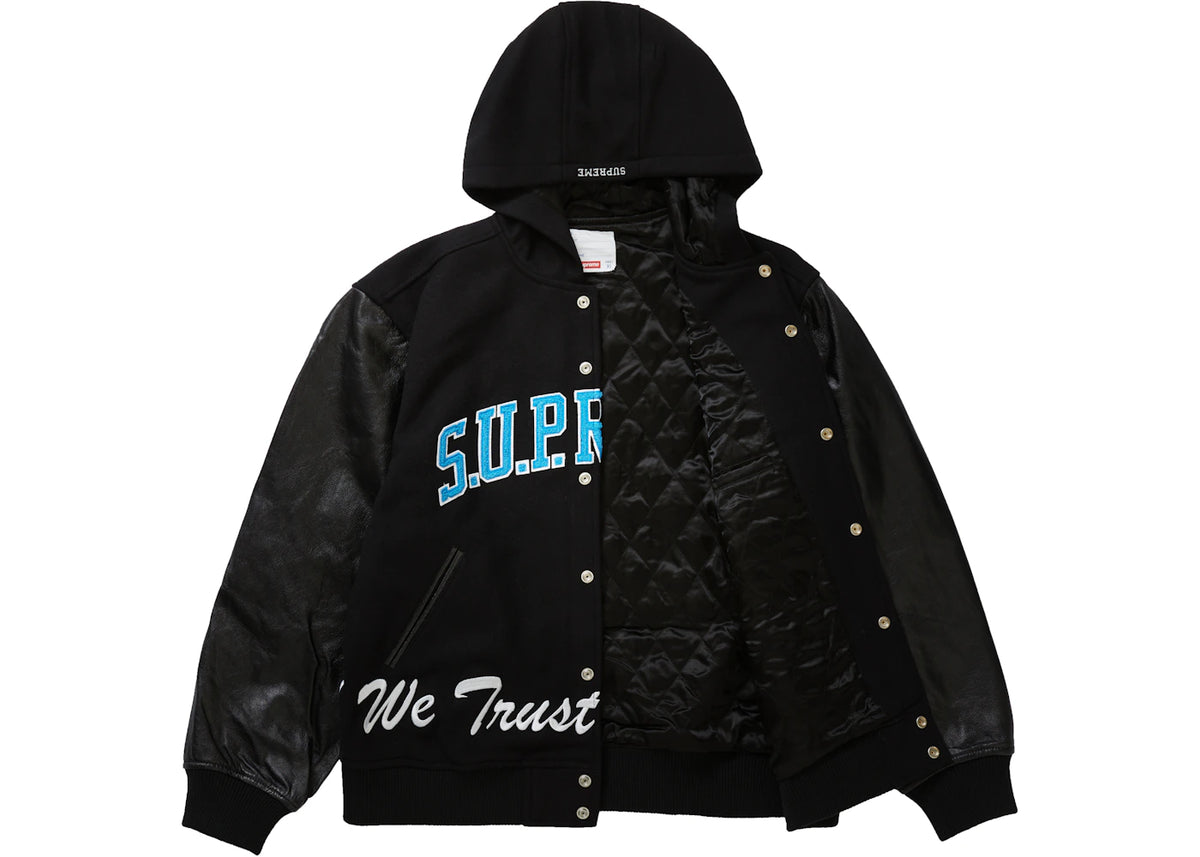 Supreme King Hooded Varsity Jacket Black - vue secondaire B