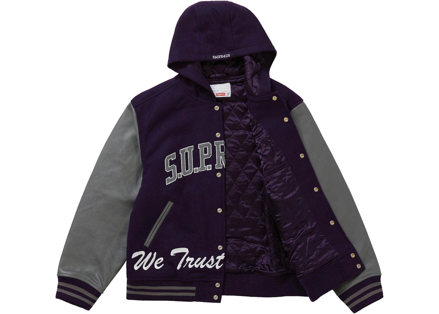 Supreme King Hooded Varsity Jacket Purple - vue secondaire B