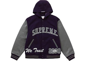 Supreme King Hooded Varsity Jacket Purple