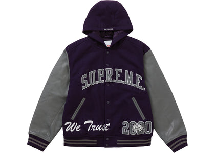 Supreme King Hooded Varsity Jacket Purple - apparel view 2