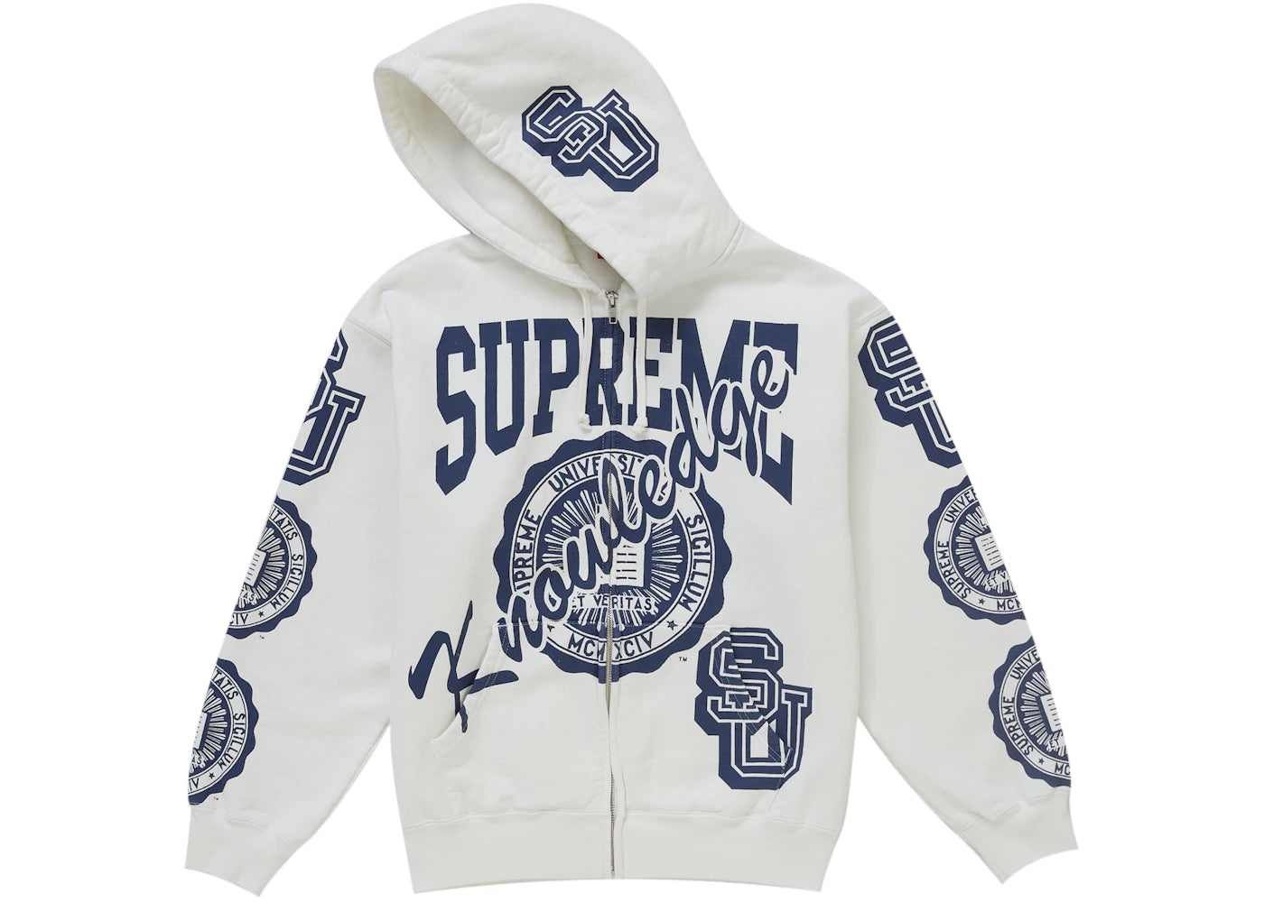 Supreme Knowledge Reigns Zip Up Hooded Sweatshirt White sneakers - authentic Supreme shoes