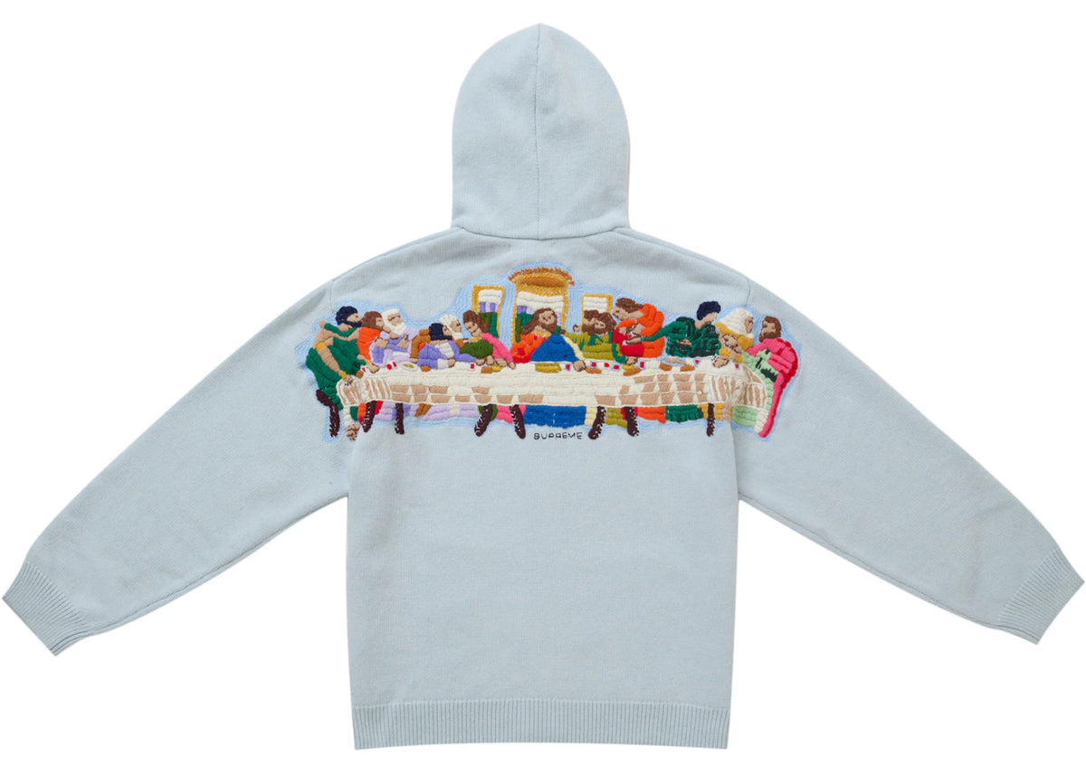 Supreme Last Supper Embroidered Zip Up Hooded Sweater Light Blue - vue secondaire A