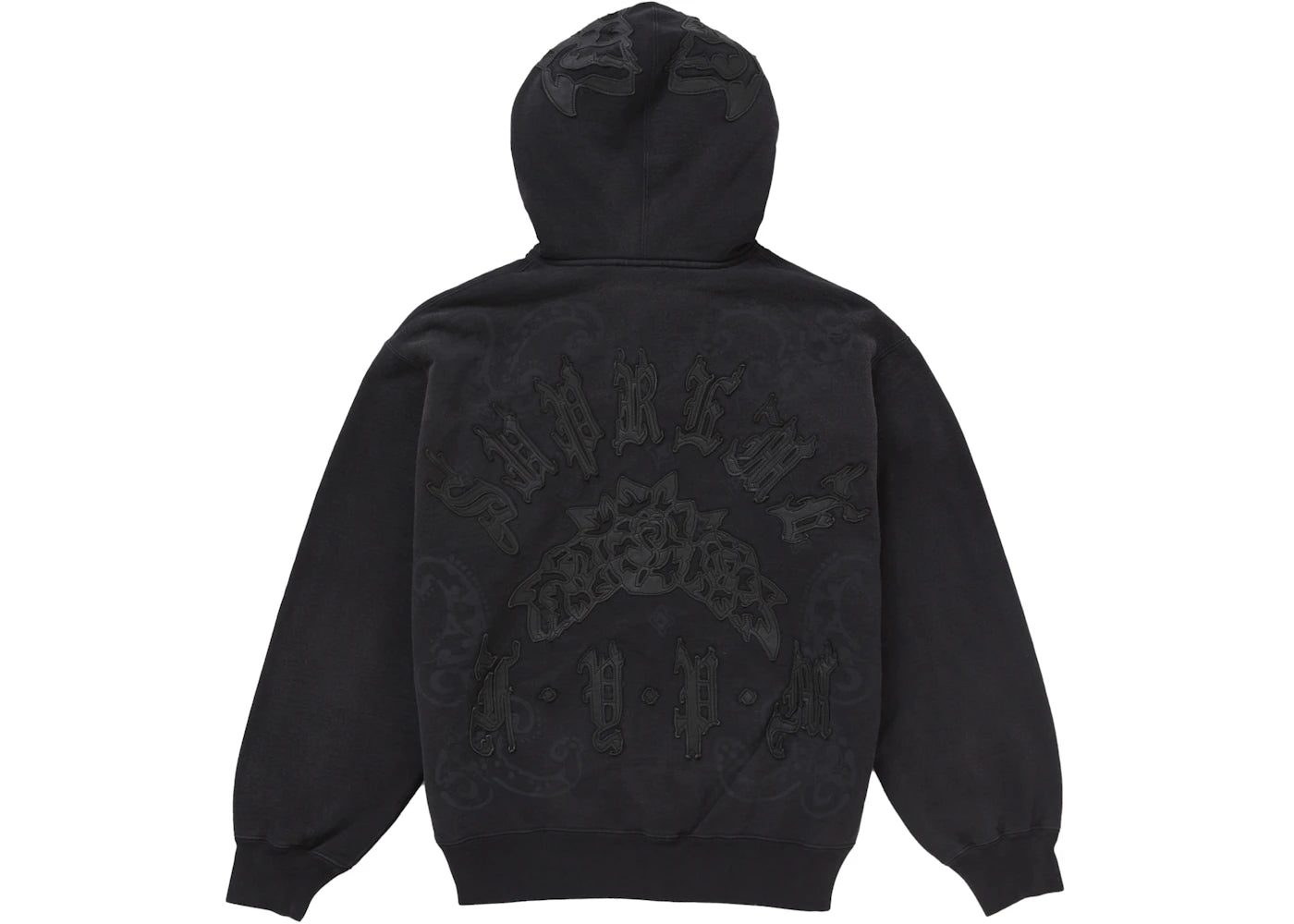 Supreme Leather Applique Zip Up Hooded Sweatshirt Black - vue secondaire B