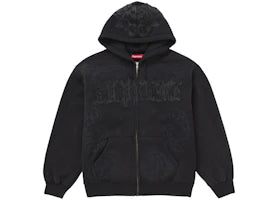 Supreme Leather Applique Zip Up Hooded Sweatshirt Black - authentic Supreme apparel