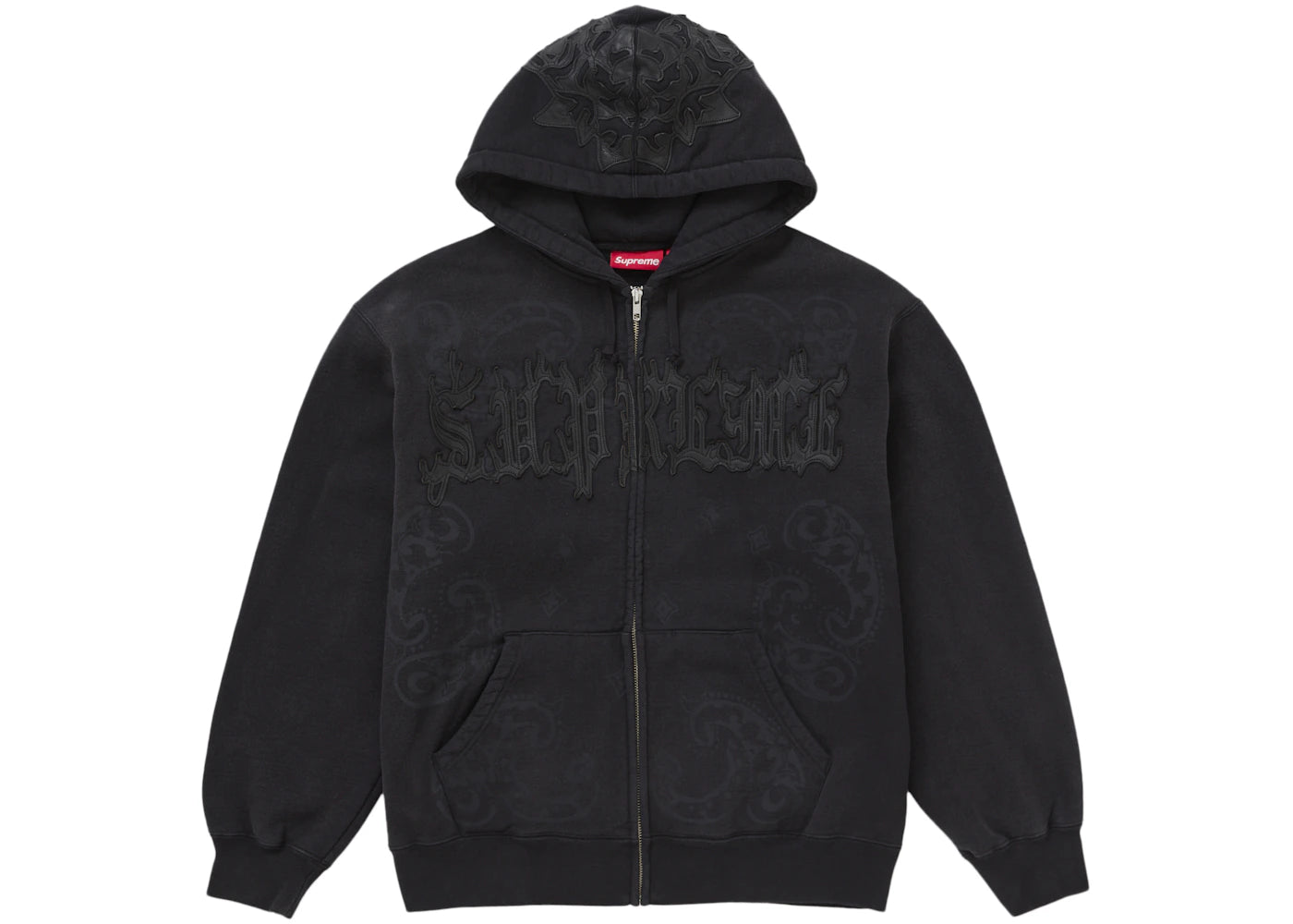 Supreme Leather Applique Zip Up Hooded Sweatshirt Black - vue secondaire A