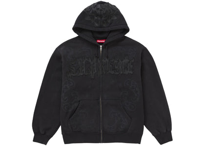 Supreme Leather Applique Zip Up Hooded Sweatshirt Black - apparel view 2