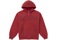 Supreme Leather Applique Zip Up Hooded Sweatshirt Burnt Red