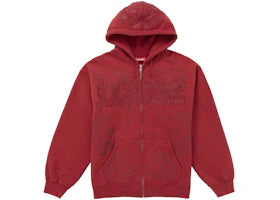Supreme Leather Applique Zip Up Hooded Sweatshirt Burnt Red